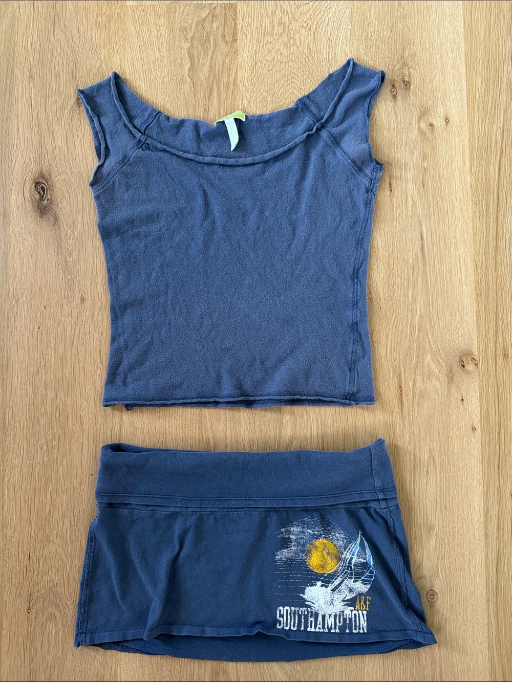 Vintage Abercrombie & Fitch Y2K Navy Blue Tank Top & Mini Skirt Set Cotton Sz S